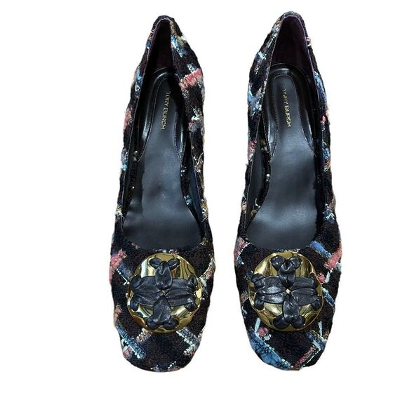 Revolve Tory Burch Wool Blend Mixed Media Tweed Boucle Plaid Pump In Brown/coco - Picture 9 of 10